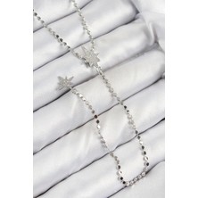 Pazarcan Pirinç Zirkon Taşlı Ezme Zincirli Kutup Yıldızı Model Gümüş Renk Y Kolye - TJ-BKO10462