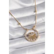 Pazarcan 316L Çelik Gold Renk Zirkon Taşlı Göz Model Kadın Kolye - TJ-BKO9404
