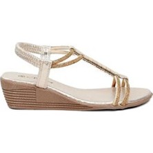 Bags Shoes Guja Kadın Taşlı Dolgu Taban Sandalet Suni Deri 25Y145-1 5 cm Topuk Yüksekliği