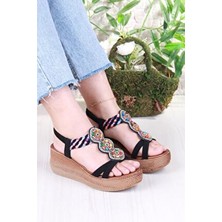 Fort 5015 Fendi Kadın Taşlı Boncuklu Dolgu Taban Sandelet Poliüretan Malzeme ile Şık Tasarım