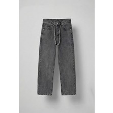 Abluka Online Erkek Erkek Baggy Fit Beli Bağcıklı Jean Pantolon Gri