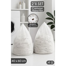 Meleni Home 2'li Ipli Çamaşır Yıkama Filesi Seti Beyaz Koruyucu Torba 40X60 cm Büzgülü Ağız Tasarımı