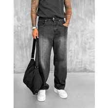 Abluka Online Erkek Ön Dikiş Detaylı Vintage Baggy Jean Siyah