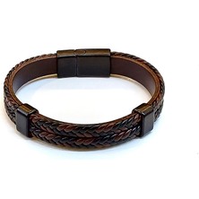 Herşey Nota Full Braid Heritage – Tam Örgü Detaylı Kahverengi Deri Erkek BILEKLIK-1425