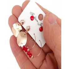 Ft Tasarım Rose Kaplama Kristal Detay 6'lı Küpe