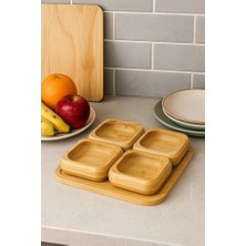 4’lü Bambu Çerezlik Seti Kare Bölmeli Sunum Tabağı Atıştırmalık Servis Kasesi Doğal Ahşap Çerezlik Sofra ve Mutfak Sunum Gereçleri