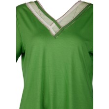 Vedi-Bb Minimalist Oversize V Yaka Kadın T-Shirt - Kısa Kol