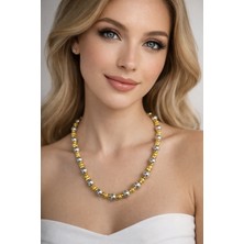 Solare Accessories Altın Kaplama Detaylı Cam Inci & Lav Taşı Kolye