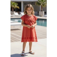 Kız Çocuk Nar Çiçeği  Pamuklu Keten Elbise