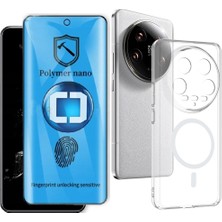 Vendas Xiaomi Mi 14 Ultra Kamera Korumalı M-Safe Şarj Özellikli Şeffaf Zore London Sert PC Kapak + Polymer Nano Ekran Koruyucu