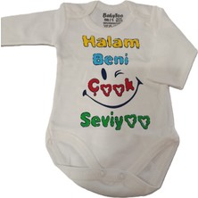 Bulut Anne ve Çocuk Uzun Kollu Çıtçıtlı Body %100 Pamuklu Desenli /renkli Erkek ve Kız Bebek Unisex Tasarım Çıtçıtlı Yaka Halam Beni Çok Seviyor Baskılı