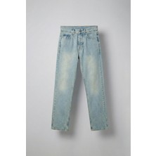 Erkek Baggy Fit Eskitilmiş Jean Pantolon Buz Mavi