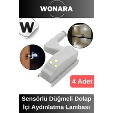 Wonara Özel Üretim Sensörlü Düğmeli LED Işıklı Tak Çıkar Dolap Içi Otomatik Aydınlatma Lambası 4 Adet