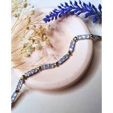 Mg Storyy Zarif Seçkiler -Gold Kalpli Trio Taşlı Çelik Bileklik