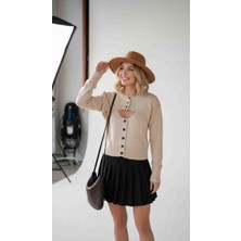 Modelist Crop Cepken Hırkalı Düğmeli Triko Ikılı Takım Bluz