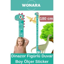 Wonara Özel Üretim Çocuk Için Dinazor Figürlü Çift Taraflı Yapışkanlı Silinebilir Duvar Boy Ölçer Sticker