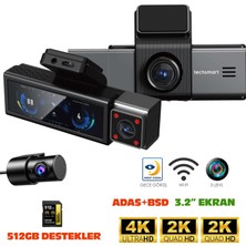 Navimex DVR-412 3.2 Araç Içi Kamerası Dvr Wi-Fi LCD Ekranlı Gece Görüşlü Adas+Bsd 3 Kameralı 4k+2k+2k