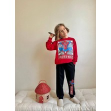 Cg Kids Örümcek Adam Kırmızı Siyah 2 Iplik Kumaş Erkek Çocuk Alt Üst Takım Süper Kalite Eşofman Baskı Detay