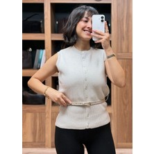 Vazıradk Ince Kemerli Triko Basic Yelek
