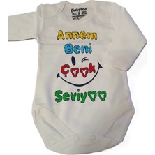 Bulut Anne ve Çocuk Uzun Kollu Çıtçıtlı Body %100 Pamuklu Desenli /renkli Erkek ve Kız Bebek Unisex Tasarım Çıtçıtlı Yaka Annem Bei Çok Seviyor Baskılı