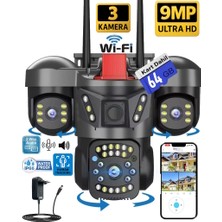 Ventus O-Kam 5011 64GB 9MP 3 Lensli Akıllı Güvenlik Kamerası Wifi Gece Görüş Sesli Kişi Takibi