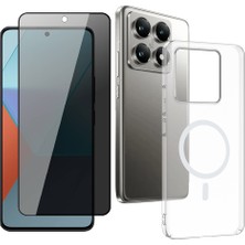 Vendas Xiaomi 14T Pro Kamera Korumalı M-Safe Şarj Özellikli Şeffaf Zore London Sert PC Kapak + Hayalet Ekran Koruyucu