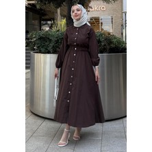 Tesettür Diyarı Yazlık Rapalin Elbise- Kahverengi