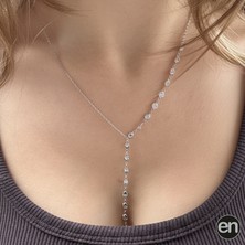 Gümüş Tektaş Sıralı Sallantılı Kolye 925ct