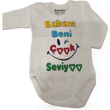 Bulut Anne ve Çocuk Uzun Kollu Çıtçıtlı Body %100 Pamuklu Desenli /renkli Erkek ve Kız Bebek Unisex Tasarım Çıtçıtlı Yaka Babam Beni Çok Seviyor Baskılı