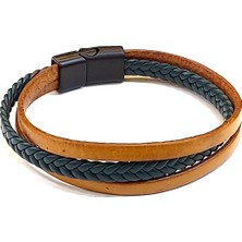 Herşey Nota Camel Braid – Taba Örgü Detaylı Erkek Hakiki Deri BILEKLIK-1420