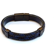 Herşey Nota Navy Full Braid – Tam Örgü Detaylı Lacivert Deri Erkek BILEKLIK-1424