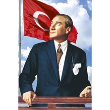 Asilmeydan Göğe Bakan Ay Yıldızlı Sivil Atatürk-Okul -Kutlama - Anı- Poster Cephe Bayrak -200x300cm -2x3metre