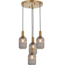 Rsylight Retro Metal Eskitme Kaplama Bal Opal Camlı 4 Lü Dekoratif Sarkıt Avize