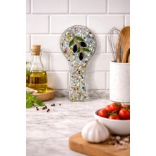 Atagift Hediyelik El Yapımı Cam Zeytin Dalı Figürlü Kaşıklık – Renkli Dekoratif Mutfak Tezgâh Üstü Kaşık & Kepçe Tutucu 25X 10CM