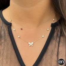 Gümüş Damla Taşlı Kelebek Model Tırnaklı 6'lı Tek Taş Kolye s925ct