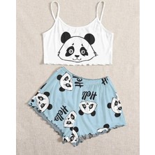 Silona Homewear Askılı Şort Pijama Takımı Panda Hello Supersoft Basic Süprem