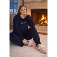 Remsa Büyük Beden Kadın Kadife Kumaş Pijama Takımı 13213-2545 Lacivert