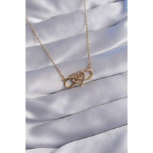 Pazarcan 316L Çelik Zincir Gold Renk Zirkon Taşlı Kalp Model Sonsuzluk Kolye - TJ-BKO8768