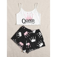 Silona Homewear Askılı Şort Pijama Takımı Pembebeyaz Queen Supersoft Basic Süprem