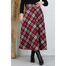 Çizgi Desen Etek Bordo