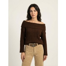 Okka Moda Madonna Yaka Oversize Triko Kazak Kahve