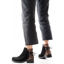 Arda Bayan Bot 165-209 Siyah Leopar Arka Bağcık Aksesuarlı Fermuarlı Günlük Kadın Bot