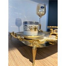 ZaTen Pazar 6'lı Gold Detaylı Ayaklı Gold Çay Kahve Sunum Tepsisi