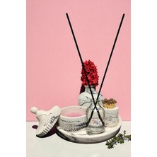 Besagu Home Mermer Desenli Dekoratif 5 Parça Vazo Seti -Vazo,oda Kokusu,kibritlik,yuvarlak Tepsi,kubbeli Mumluk