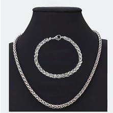 Vitrin Accessories Çelik Takı Seti Bileklik Kolye Burgu Zincir Model 2 mm Kalınlık 18-55 cm Uzunluk Gümüş Silver