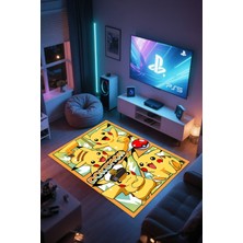 Reyhani  Pikachu Pika Pika Kaymaz Taban Makinede Yıkanabilir Gaming Oyuncu Gamer Genç Odası Halısı