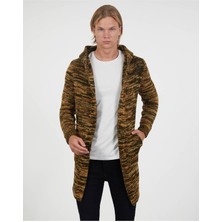 Elku Moda Erkek Kapüşonlu Kapamasız Uzun Triko Hırka Pamuklu Salaş Triko Hırka