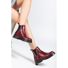 Arda Bayan Bot 02-02 Bordo Kırışık Rugan Taş Aksesuarlı Lastikli Günlük Kadın Bot