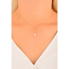 CEBECİ Cebeci 14 Ayar Beyaz Taş Rose Altın Kolye