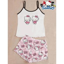 Silona Homewear Hello Kitty 2 White Askılı Şortlu Pijama Takımı